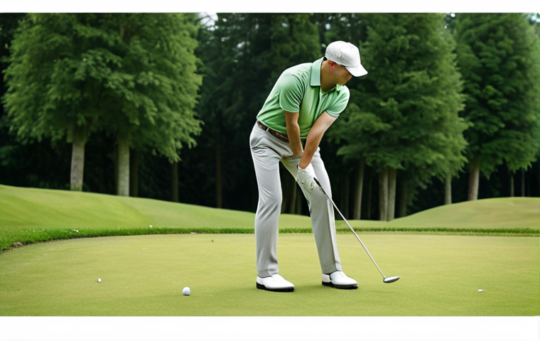 A golfer in proper stance, about to swing a golf club on a lush green course. Focus on demonstrating the correct posture and grip, with emphasis on golf fashion (functional and comfortable) that's popular in Germany. Background should include a typical German golf course setting.