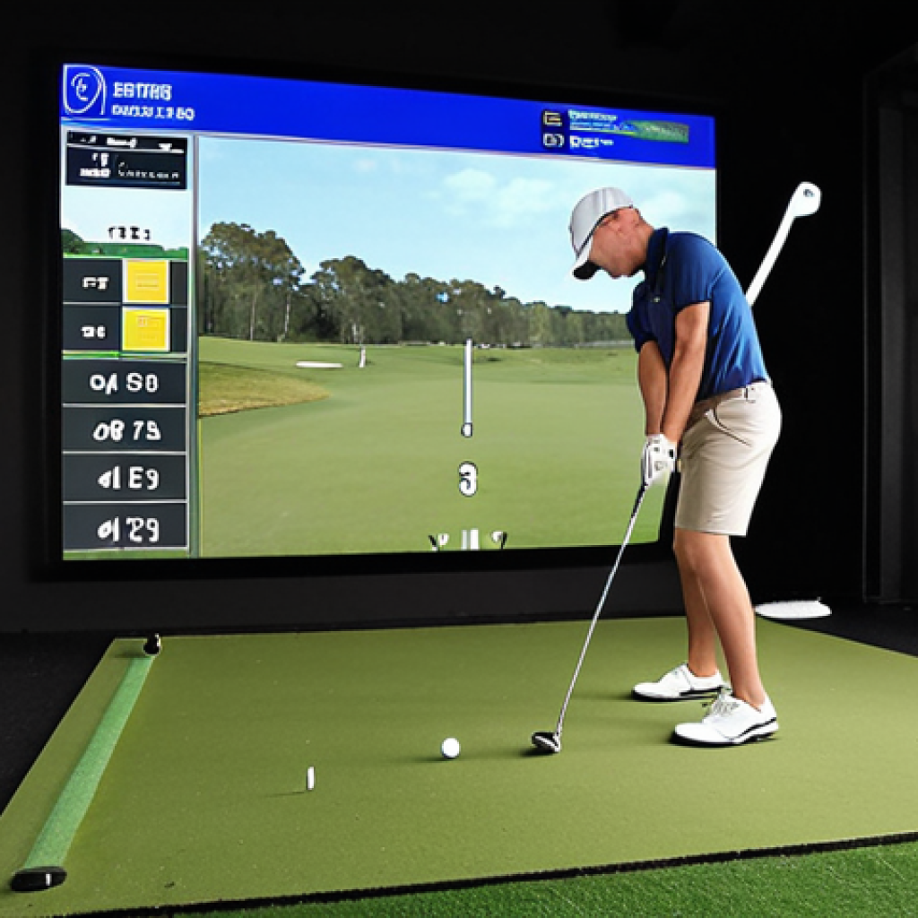 **Prompt:** A focused golfer, mid-swing or intently looking at a large digital screen displaying complex golf swing data, including clubhead speed, launch angle, and spin rate. A high-tech launch monitor (like Trackman or GCQuad) is visible in a modern, well-lit indoor training facility or a sophisticated driving range bay. The atmosphere should convey precision, data-driven analysis, and professional improvement, with a crisp, analytical aesthetic.
