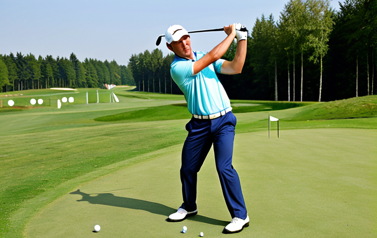 Golf Professional - Practice**
"A professional male golfer in appropriate golfing attire, fully clothed, practicing his swing at a driving range in Germany, with a golf course in the background. He has perfect anatomy, correct proportions, well-formed hands, and a natural pose. The image is a professional photograph showcasing focus and determination. Safe for work, appropriate content, family-friendly, professional."
**