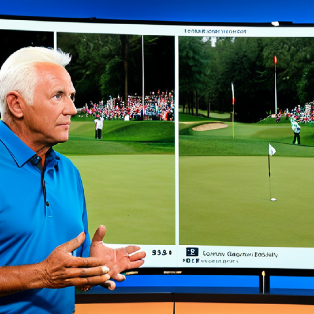 **

"A retired professional golfer, fully clothed in stylish casual wear, thoughtfully commentating on a golf tournament broadcast from a modern studio.  Behind him, multiple screens display live golf action and statistical data.  Safe for work, appropriate content, perfect anatomy, correct proportions, professional broadcast setting, well-formed hands, proper finger count, natural pose, family-friendly. 'Sports Expert' theme."

**