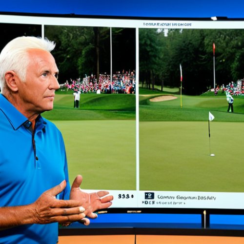 Home 19 **
"A retired professional golfer, fully clothed in stylish casual wear, thoughtfully commentating on a golf tournament broadcast from a modern studio. Behind him, multiple screens display live golf action and statistical data. Safe for work, appropriate content, perfect anatomy, correct proportions, professional broadcast setting, well-formed hands, proper finger count, natural pose, family-friendly. 'Sports Expert' theme."
**