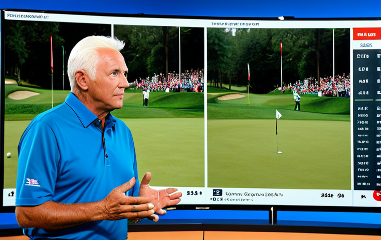 **
"A retired professional golfer, fully clothed in stylish casual wear, thoughtfully commentating on a golf tournament broadcast from a modern studio. Behind him, multiple screens display live golf action and statistical data. Safe for work, appropriate content, perfect anatomy, correct proportions, professional broadcast setting, well-formed hands, proper finger count, natural pose, family-friendly. 'Sports Expert' theme."
**