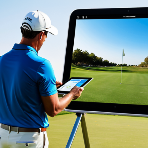 Home 18 골프 티칭을 위한 커뮤니케이션 스킬 - Tech-Savvy Coaching**
"A modern golf coach using a tablet to analyze a golfer's swing on the drivin...