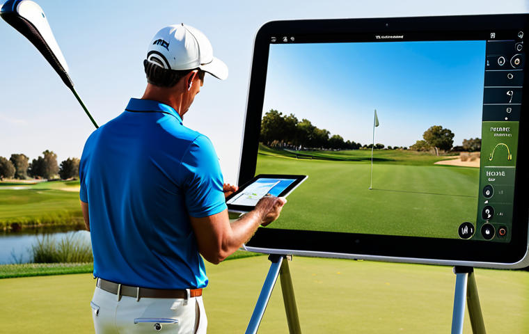 골프 티칭을 위한 커뮤니케이션 스킬 - Tech-Savvy Coaching**
"A modern golf coach using a tablet to analyze a golfer's swing on the drivin...