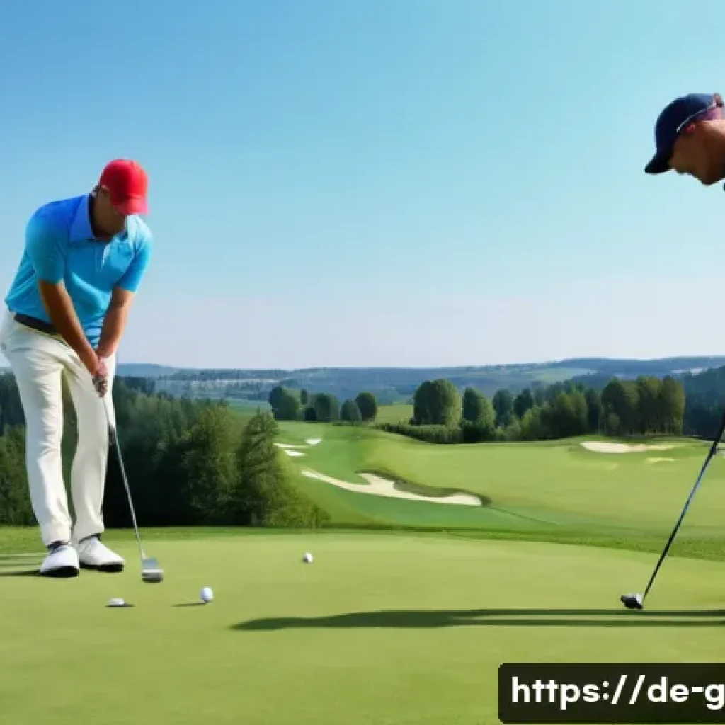 골프 티칭 자격시험 준비 전략 - A professional golf instructor coaching a diverse group of adult students on a sunny golf course in ...