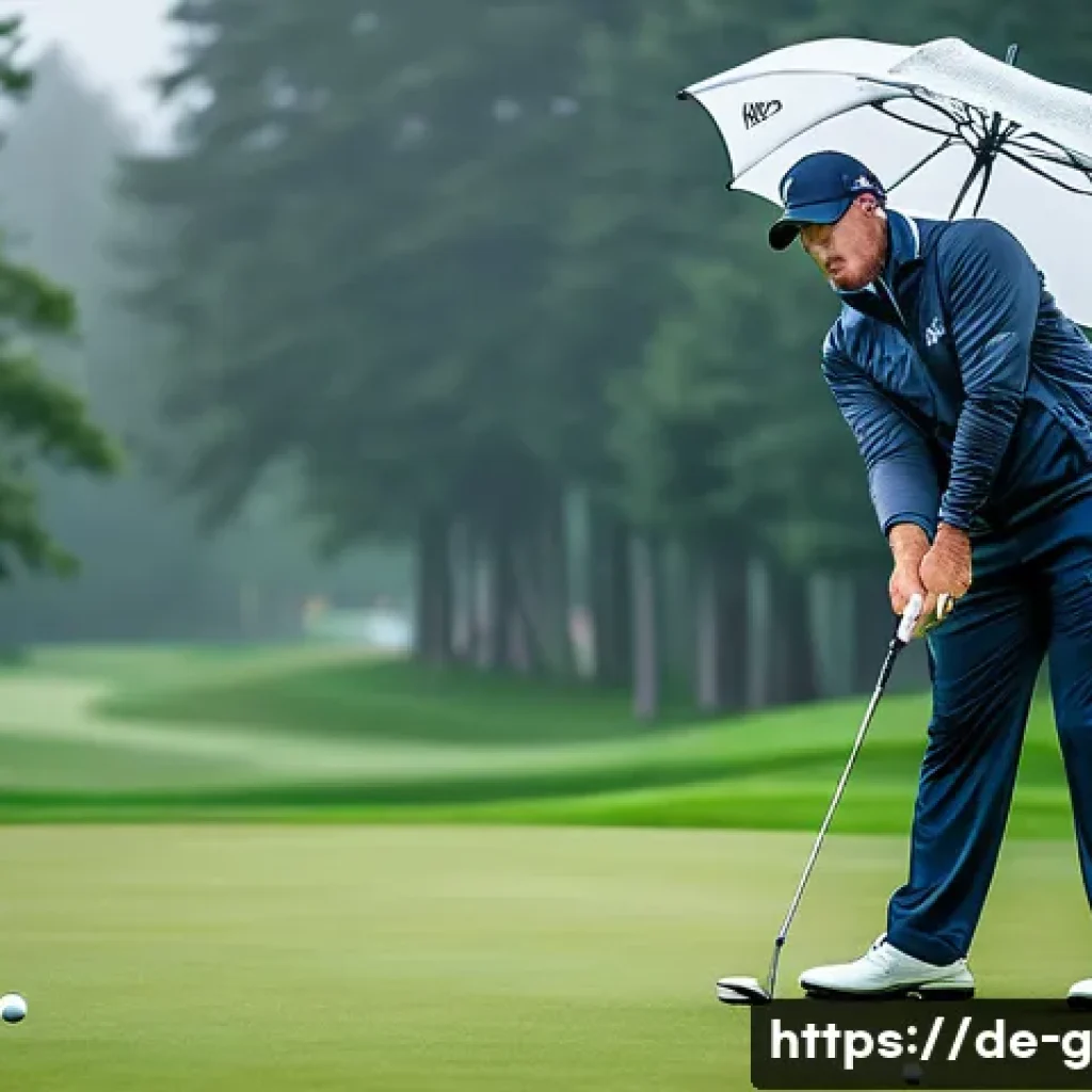 골프 프로들이 겪는 어려움과 해결 방법 - A focused professional golfer practicing mental strength on a lush German golf course under overcast...