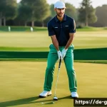 골프 레슨 계획표 작성 방법 - A focused adult male golfer practicing swing drills on a lush green driving range in early morning l...
