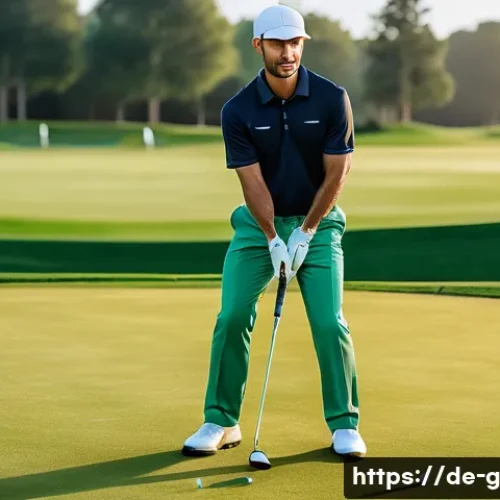 골프 레슨 계획표 작성 방법 - A focused adult male golfer practicing swing drills on a lush green driving range in early morning l...