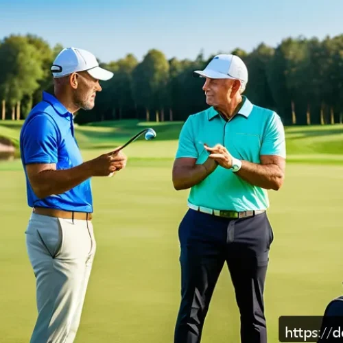 골프코치 창업 사례 - A professional golf coach conducting an outdoor training session at a German golf club, wearing appr...